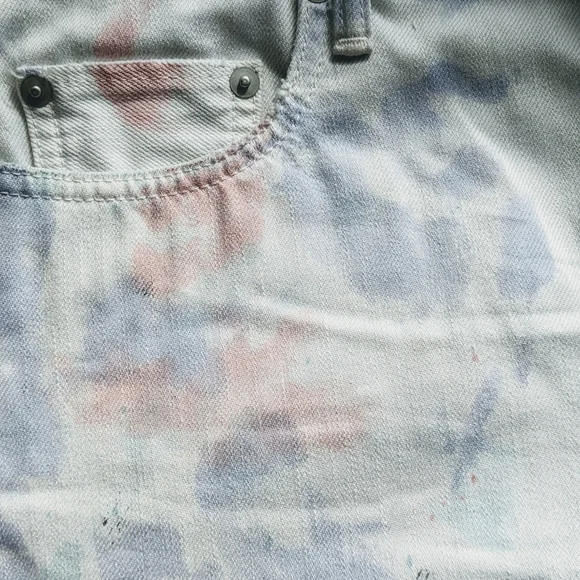 John Elliott Denim Shorts Tie Dye 5-Pocket Fray Hem White Purple Push Pop 29 NWT - Picture 11 of 14